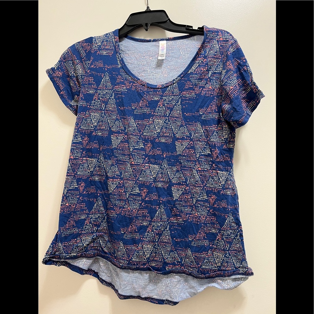 Lularoe Blue Backgrounded Triangular Dot Design of Yellow and Orange